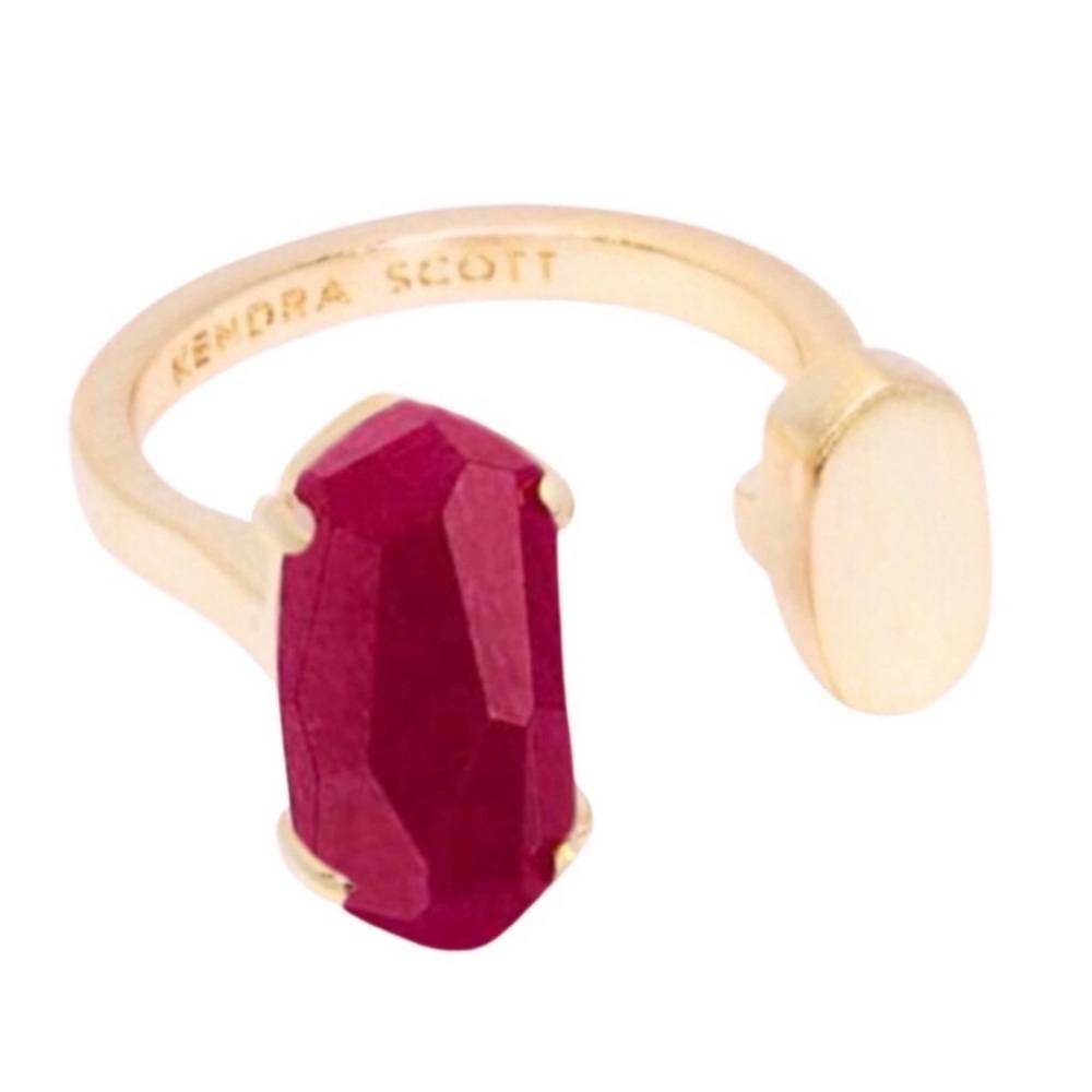 KENDRA SCOTT • Gold Adjustable One Size Fits All Pryde Maroon Jade Ring - Picture 3 of 7